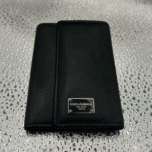 Dolce & Gabbana Foldover Key Holder Card Case Black Leathe Luxury Minimalist